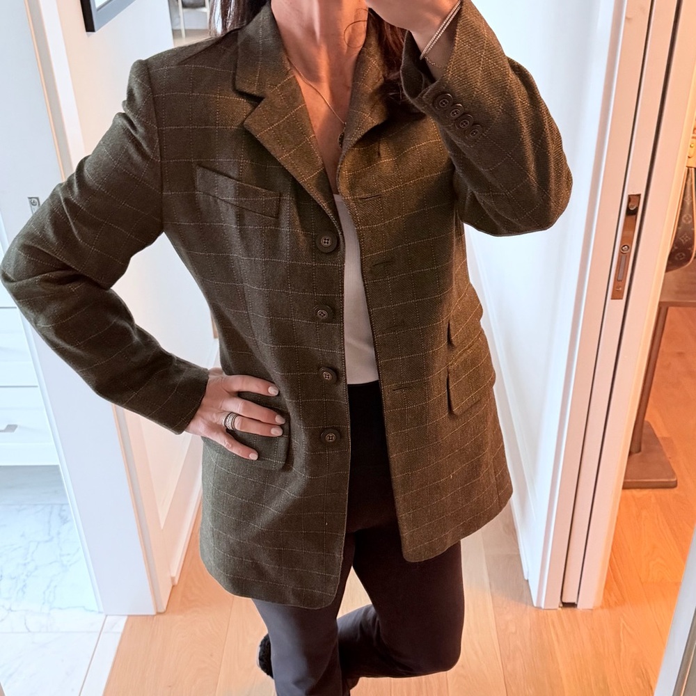 Vintage 90s Jones New York Country Wool Blazer - Sz 4 - Windowpane Plaid - USA